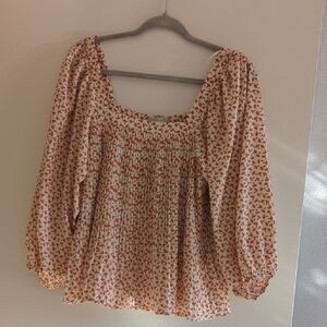 Q2 Orange Puff Sleeve Smocked Blouse